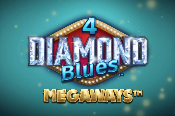 Logo do jogo 4 Diamond Blues™ - Megaways™ com um design estilizado de um letreiro de neon azul e diamantes cintilantes.